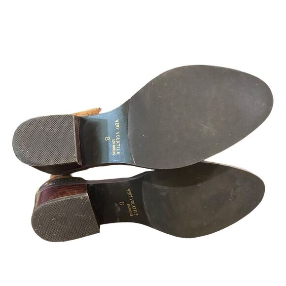 Very Volatile Chocolate Brown Suede Western Boots Chic Metal Detail Toe & Heel - Picture 13 of 14